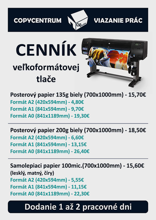 cenník veľkoformátovej tlače 